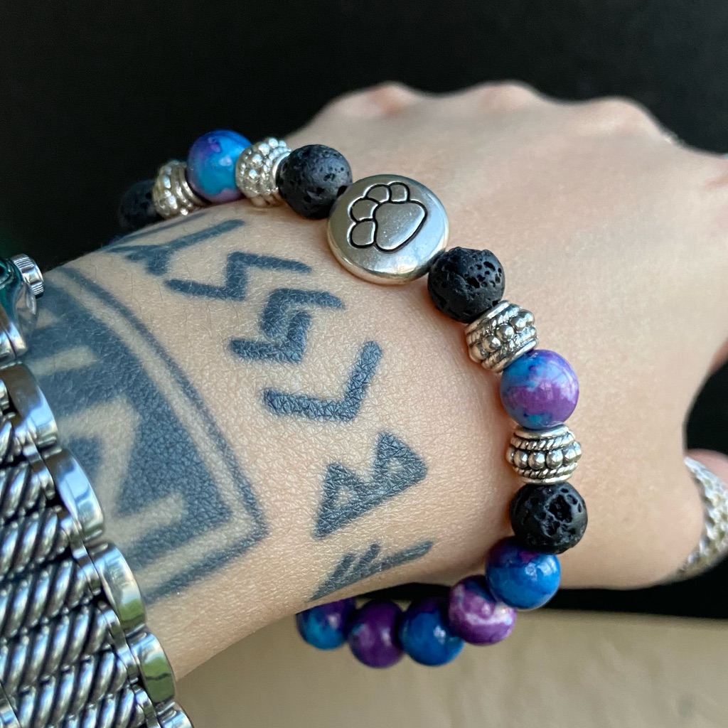 Snowflake Purple & Blue Jasper Beads Paw Print Charm Bead Bracelet
